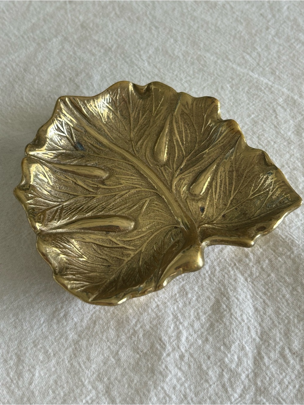 Vintage Virginia Metalcrafters Solid Brass Papaya Leaf Dish Trinket Tray 4-11